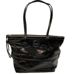 Coach Black Patent Leather Signature Satchel Purse Bag Style 15142